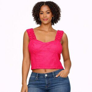Midnight Sky Pink Cropped Linen Blend Tank | Wide Strap Top | Size M